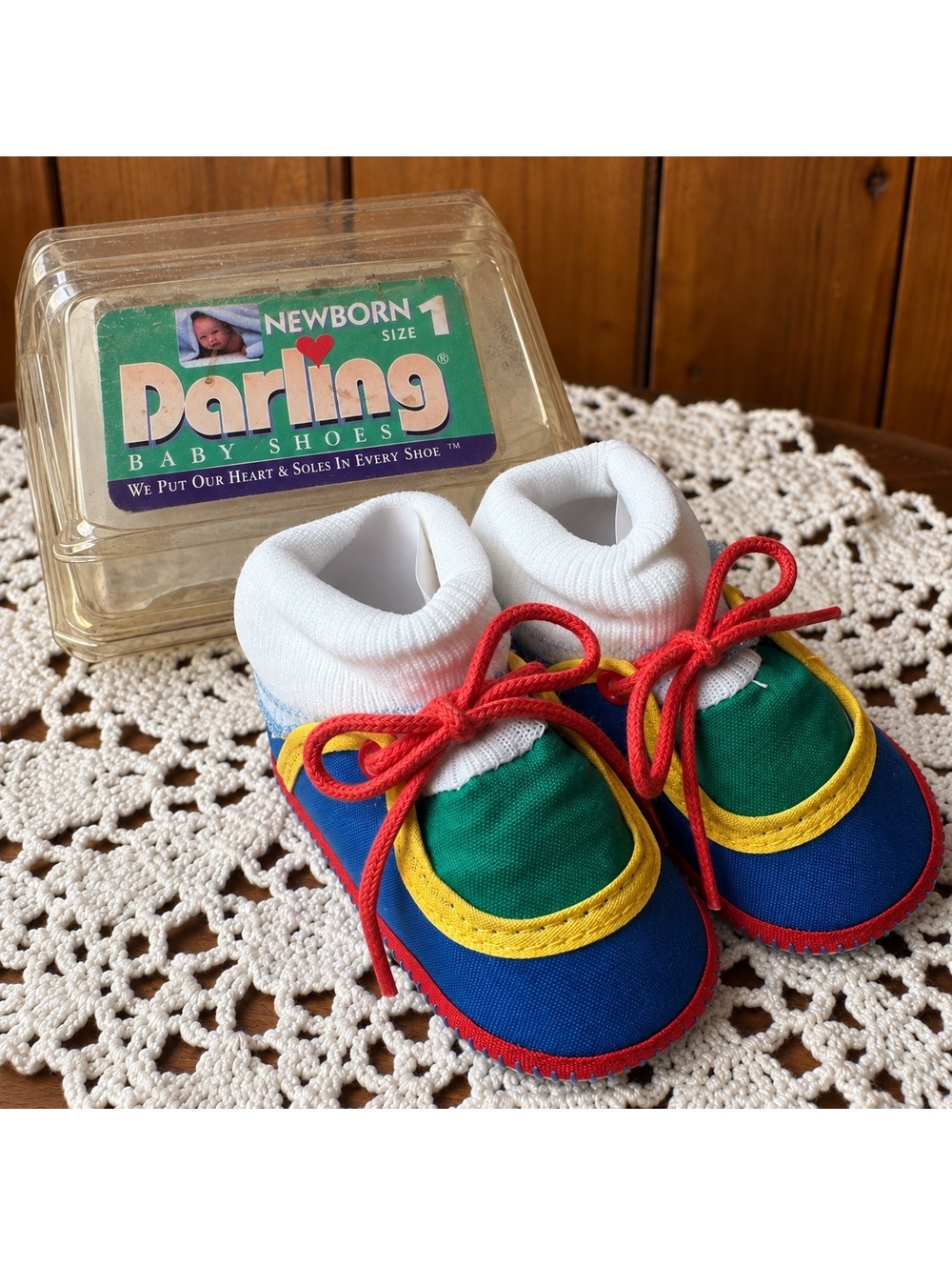 Vintage 1990 Baby Booties Darling Colorblock Newborn Shoes Size 1 Boxed